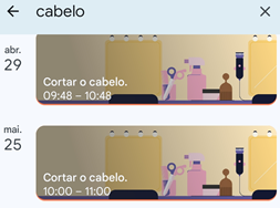 Google Agenda - Exemplo de resultado de pesquisa por cabelo.