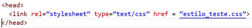 Trecho de código que mostra como vincular um arquivo HTML a um arquivo CSS externo.